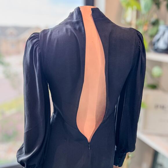 Express, Long Sleeve Draped Mock Neck Ruffle Black Mini Dress Women’s X-Small - Picture 10 of 12